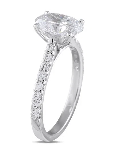 Pre-owned Lb Exclusive 14k White Gold Oval Diamond Ring In Silver