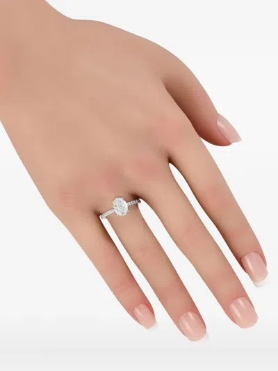 Pre-owned Lb Exclusive 14k White Gold Oval Diamond Ring In Silver