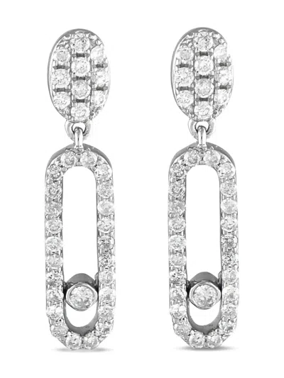 Pre-owned Lb Exclusive 14k White Gold Paperclip Diamond Earrings In Silver