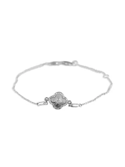 Pre-owned Lb Exclusive 14k White Gold Quatrefoil Diamond Bracelet In Silver