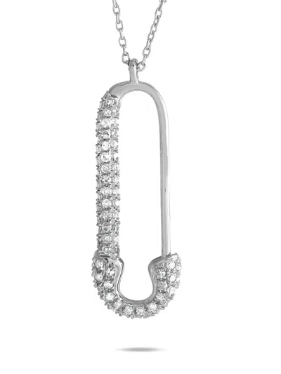 Pre-owned Lb Exclusive 14k White Gold Safety Pin Diamond Necklace In Silver