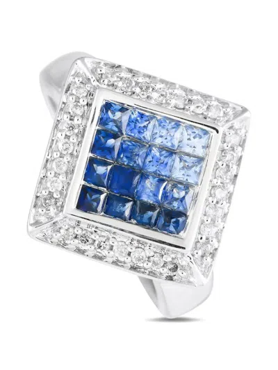 Pre-owned Lb Exclusive 14k White Gold Sapphire And Diamond Ring In Silver