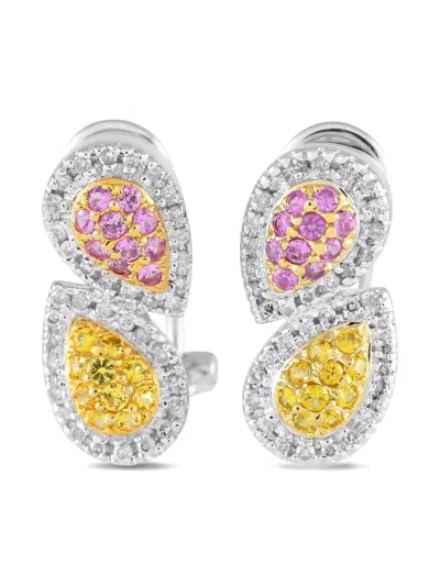 Pre-owned Lb Exclusive 14k White Gold Sapphire Earrings In Silver