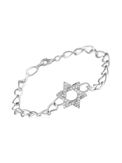 Pre-owned Lb Exclusive 14k White Gold Star Of David Diamond Bracelet In Silver