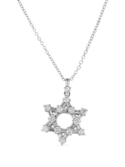 Pre-owned Lb Exclusive 14k White Gold Star Of David Diamond Necklace In Silver