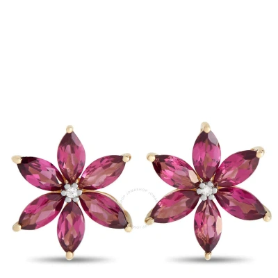 Lb Exclusive 14k Yellow Gold 0.01ct Diamond And Rhodolite Flower Earrings Er4 15657yrhod In Multi-color