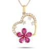 LB EXCLUSIVE LB EXCLUSIVE 14K YELLOW GOLD 0.20CT DIAMOND AND RUBY HEART AND FLOWER NECKLACE PH4 10098YRU