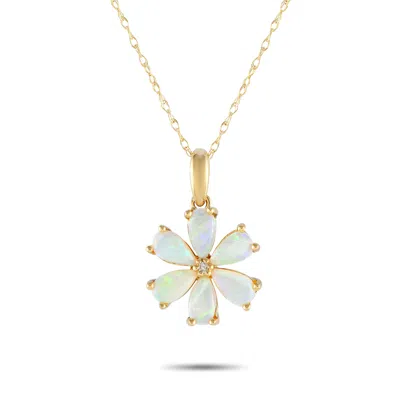 Lb Exclusive 14k Yellow Gold 0.01ct Diamond And Opal Flower Necklace Pd4-15845yop