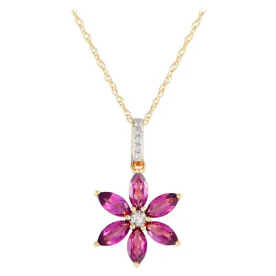 Pre-owned Lb Exclusive 14k Yellow Gold 0.01ct Diamond & Rhodolite Necklace Pd4-16241yrhod