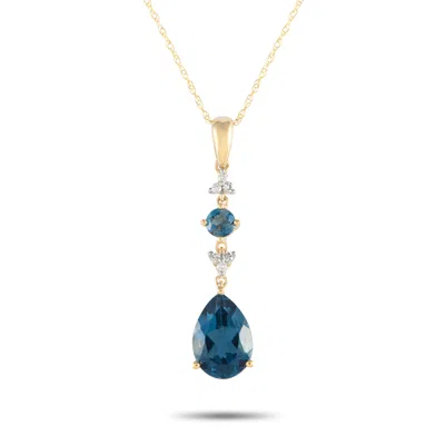 Lb Exclusive 14k Yellow Gold 0.05ct Diamond And Blue Topaz Pendant Necklace D4-16247ybt