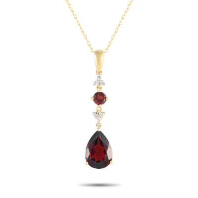 Lb Exclusive 14k Yellow Gold 0.05ct Diamond And Garnet Pendant Necklace Pd4-16247yga