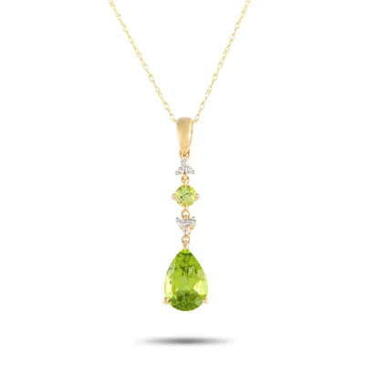 Lb Exclusive 14k Yellow Gold 0.05ct Diamond And Peridot Pendant Necklace Pd4-16247ype