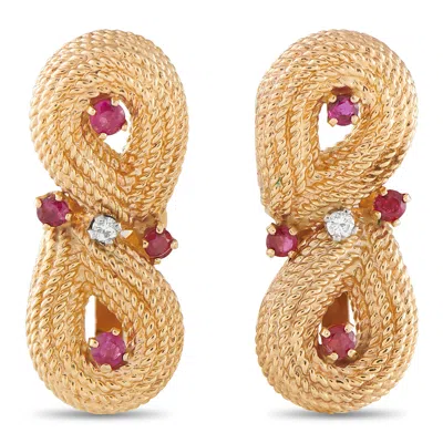 Lb Exclusive 14k Yellow Gold 0.06 Ct Diamond And 0.50 Ct Ruby Earrings Mf06-070825