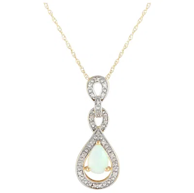 Pre-owned Lb Exclusive 14k Yellow Gold 0.08ct Diamond And Opal Necklace Pd4-16318yop