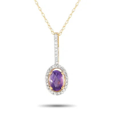 Lb Exclusive 14k Yellow Gold 0.09ct Diamond And Amethyst Pendant Necklace Pd4-16077yam
