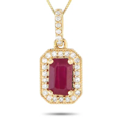 Lb Exclusive 14k Yellow Gold 0.10ct Diamond And Ruby Pendant Necklace Pd4-16050yru In Green