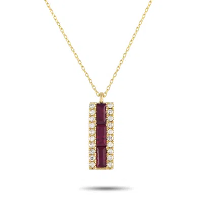 Lb Exclusive 14k Yellow Gold 0.10ct Diamond And Ruby Pendant Necklace Pd4-16063yru