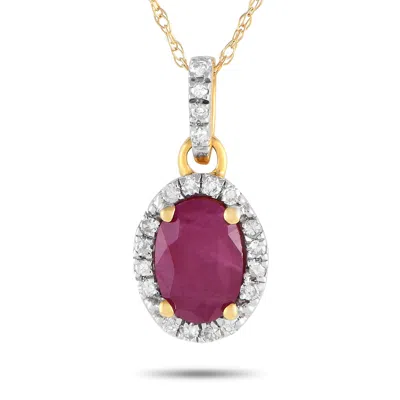 Lb Exclusive 14k Yellow Gold 0.10ct Diamond And Ruby Pendant Necklace Pd4-16075yru
