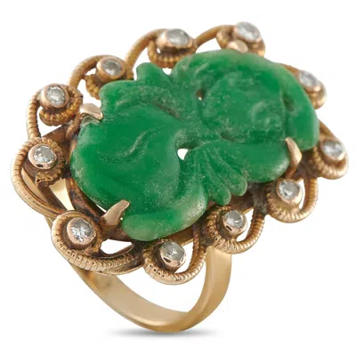 Lb Exclusive 14k Yellow Gold 0.11ct Diamond And Jade Ring Mf11-062926