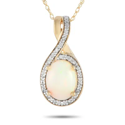 Lb Exclusive 14k Yellow Gold 0.11ct Diamond And Opal Pendant Necklace Pd4-16268yop