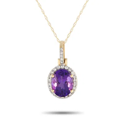 Lb Exclusive 14k Yellow Gold 0.13ct Diamond And Amethyst Pendant Necklace Pd4-15500yam