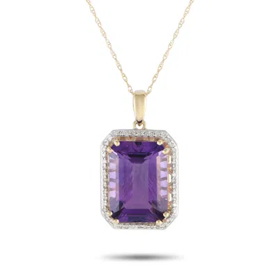 Lb Exclusive 14k Yellow Gold 0.20ct Diamond And Amethyst Pendant Necklace Pd4-15513yam