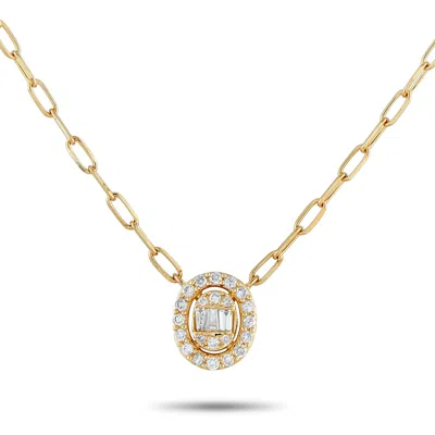 Lb Exclusive 14k Yellow Gold 0.30ct Diamond Cluster Oval Halo Necklace Pn16737-y