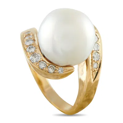 Lb Exclusive 14k Yellow Gold 0.45ct Diamond And Pearl Ring Mf31-050126