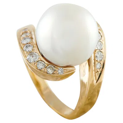 Pre-owned Lb Exclusive 14k Yellow Gold 0.45ct Diamond And Pearl Ring Mf31-050126