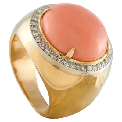 Pre-owned Lb Exclusive 14k Yellow Gold 0.75ct Diamond And Coral Ring Mf32-043026