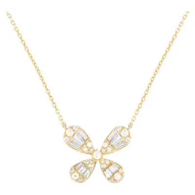 Pre-owned Lb Exclusive 14k Yellow Gold 0.75ct Diamond Four Petal Flower Necklace