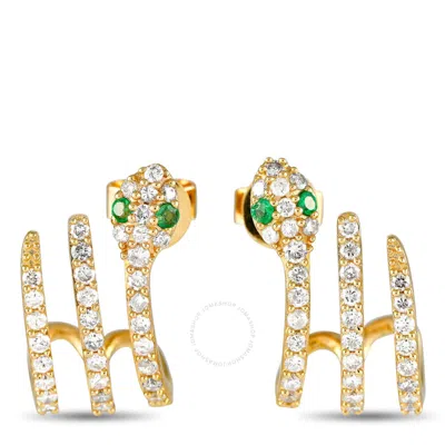 Lb Exclusive 14k Yellow Gold 0.90ct Diamond And Emerald Serpent Earrings Er208505 Y