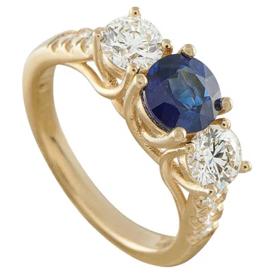 Pre-owned Lb Exclusive 14k Yellow Gold 1.25ct Diamond And Sapphire Ring Mf14-062526