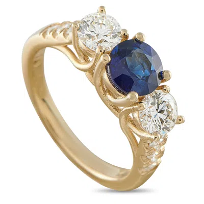 Lb Exclusive 14k Yellow Gold 1.25ct Diamond And Sapphire Ring Mf14-062526 In Blue