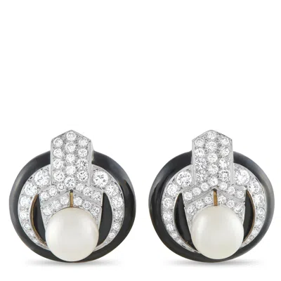 Lb Exclusive 14k Yellow Gold 2.0 Ct Diamond And Enamel Pearl Clip-on Earrings Mf34-011626 In Neutral