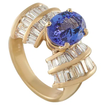 Pre-owned Lb Exclusive 14k Yellow Gold 2.20ct Diamond And Tanzanite Cocktail Ring Mf12-062626