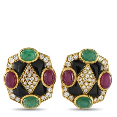 Lb Exclusive 14k Yellow Gold 2.40ct Diamond, Emerald And Ruby Clip-on Earrings Mf35-061125 In Multi