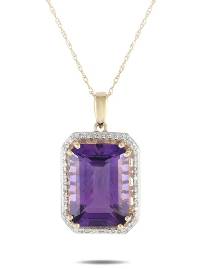 Pre-owned Lb Exclusive 14k Yellow Gold Amethyst And Diamond Necklace