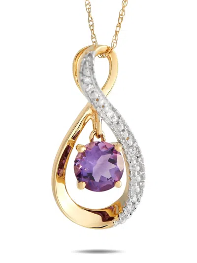 Pre-owned Lb Exclusive 14k Yellow Gold Amethyst And Diamond Necklace