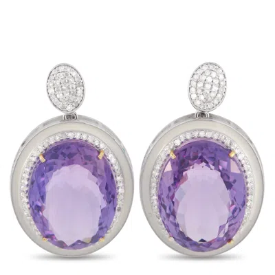 Lb Exclusive 14k Yellow Gold And Silver 1.0ct Diamond And Amethyst Earrings Mf02-051625