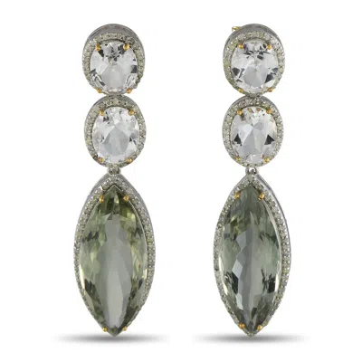 Lb Exclusive 14k Yellow Gold And Silver 1.29ct Diamond Amethyst And Prasiolite Earrings Mf06-051625