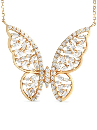 Pre-owned Lb Exclusive 14k Yellow Gold Butterfly Diamond Necklace
