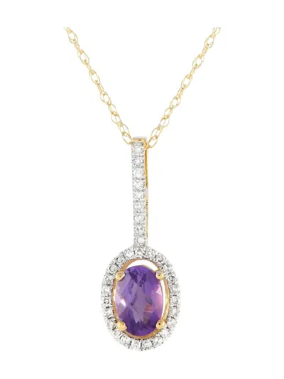 Pre-owned Lb Exclusive 14k Yellow Gold Diamond And Amethyst Pendant Necklace