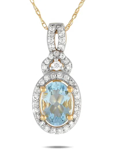 Pre-owned Lb Exclusive 14k Yellow Gold Diamond And Aquamarine Necklace