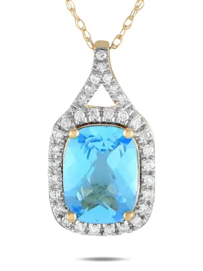 Pre-owned Lb Exclusive 14k Yellow Gold Diamond And Blue Topaz Necklace