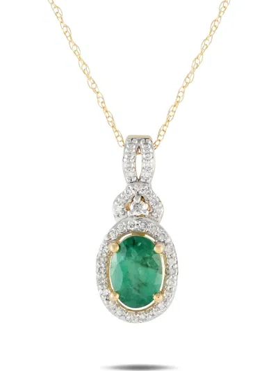 Pre-owned Lb Exclusive 14k Yellow Gold Diamond And Emerald Necklace