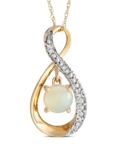 Pre-owned Lb Exclusive 14k Yellow Gold Diamond And Opal Necklace