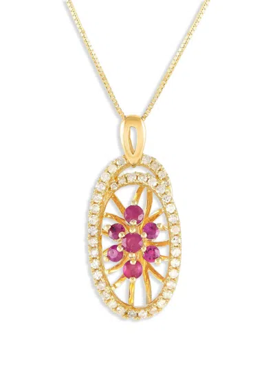 Pre-owned Lb Exclusive 14k Yellow Gold Diamond And Ruby Necklace