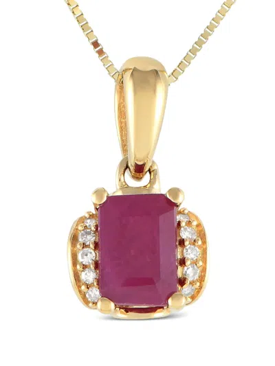 Pre-owned Lb Exclusive 14k Yellow Gold Diamond And Ruby Necklace