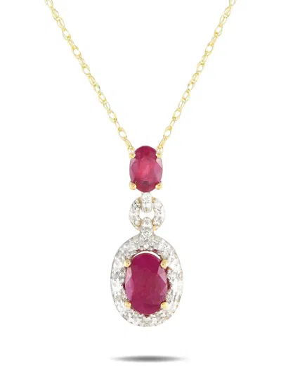 Pre-owned Lb Exclusive 14k Yellow Gold Diamond And Ruby Necklace